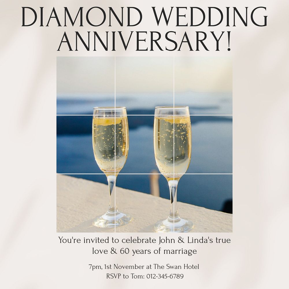 Diamond wedding anniversary Instagram post template, editable social media design