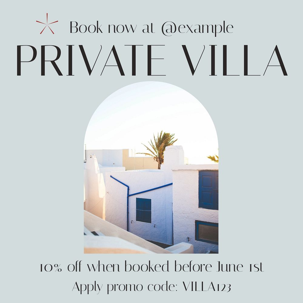 Private villa Instagram post template, editable social media design