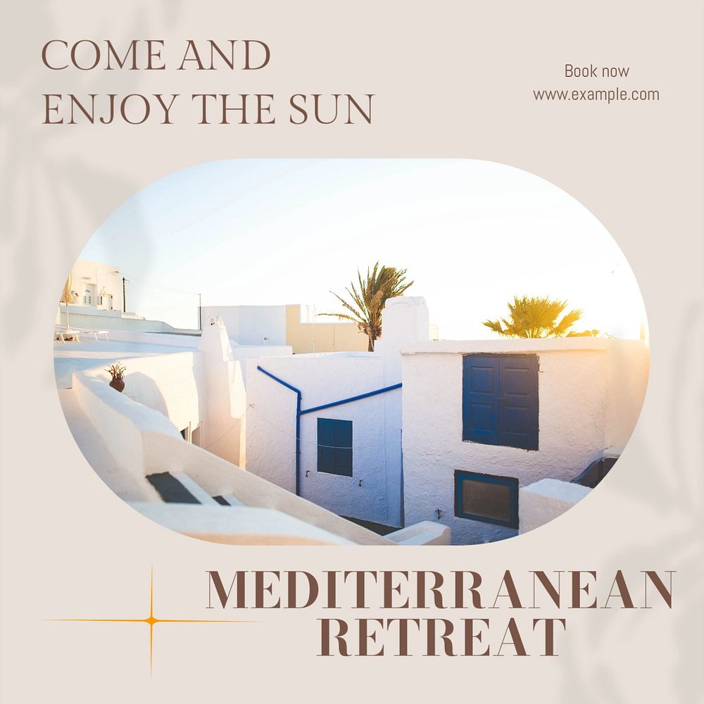 Mediterranean Retreat Instagram post template, editable social media design