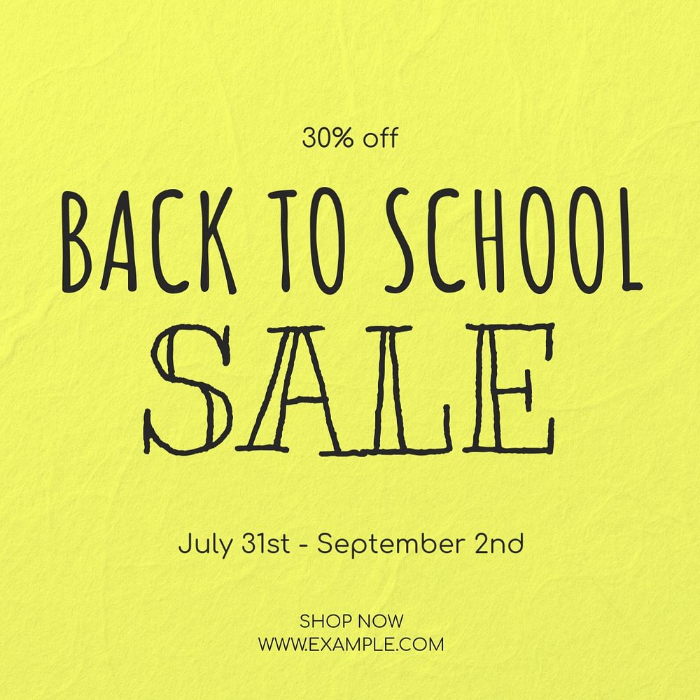 Back to school sale Instagram post template, editable text