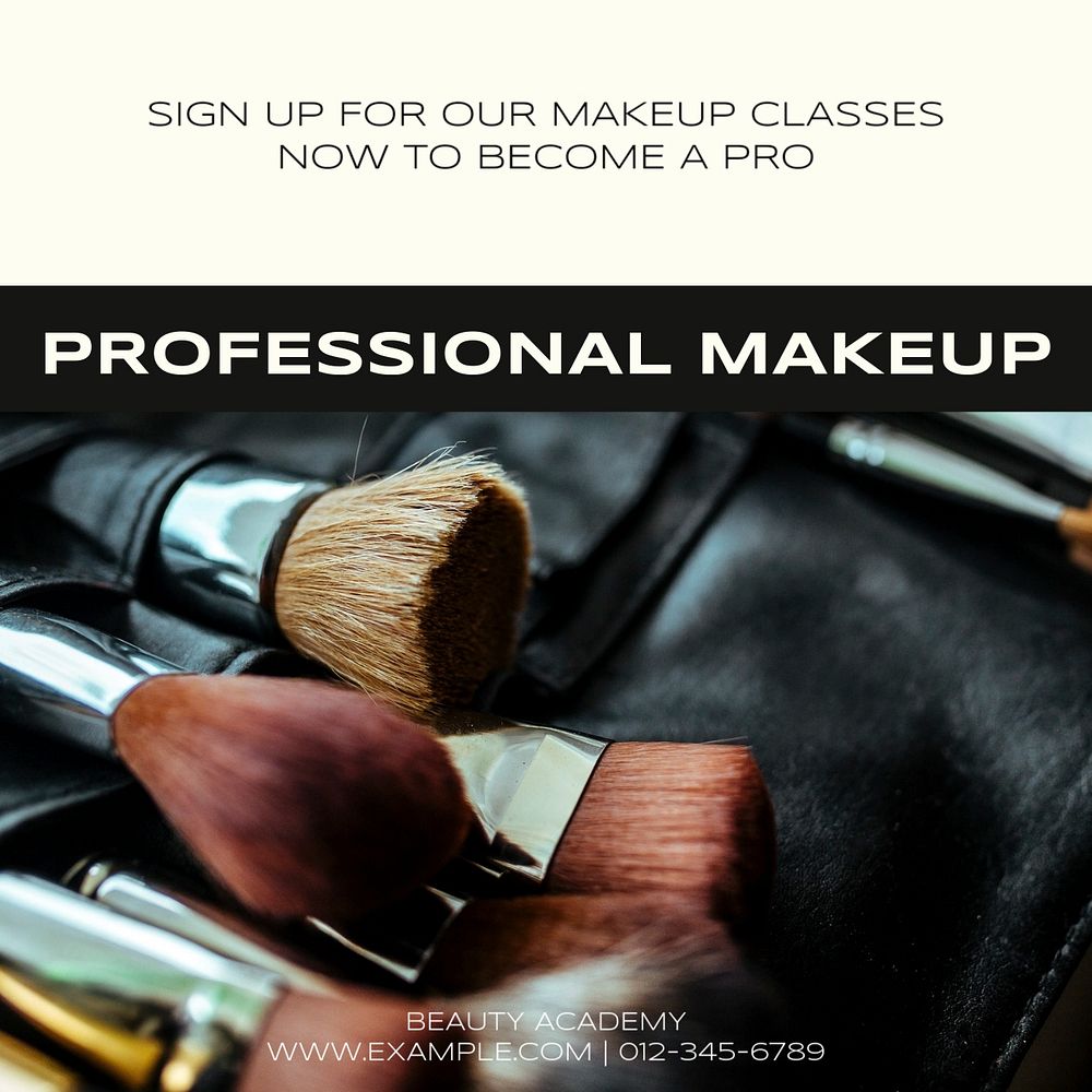 Professional makeup course Instagram post template, editable social media design