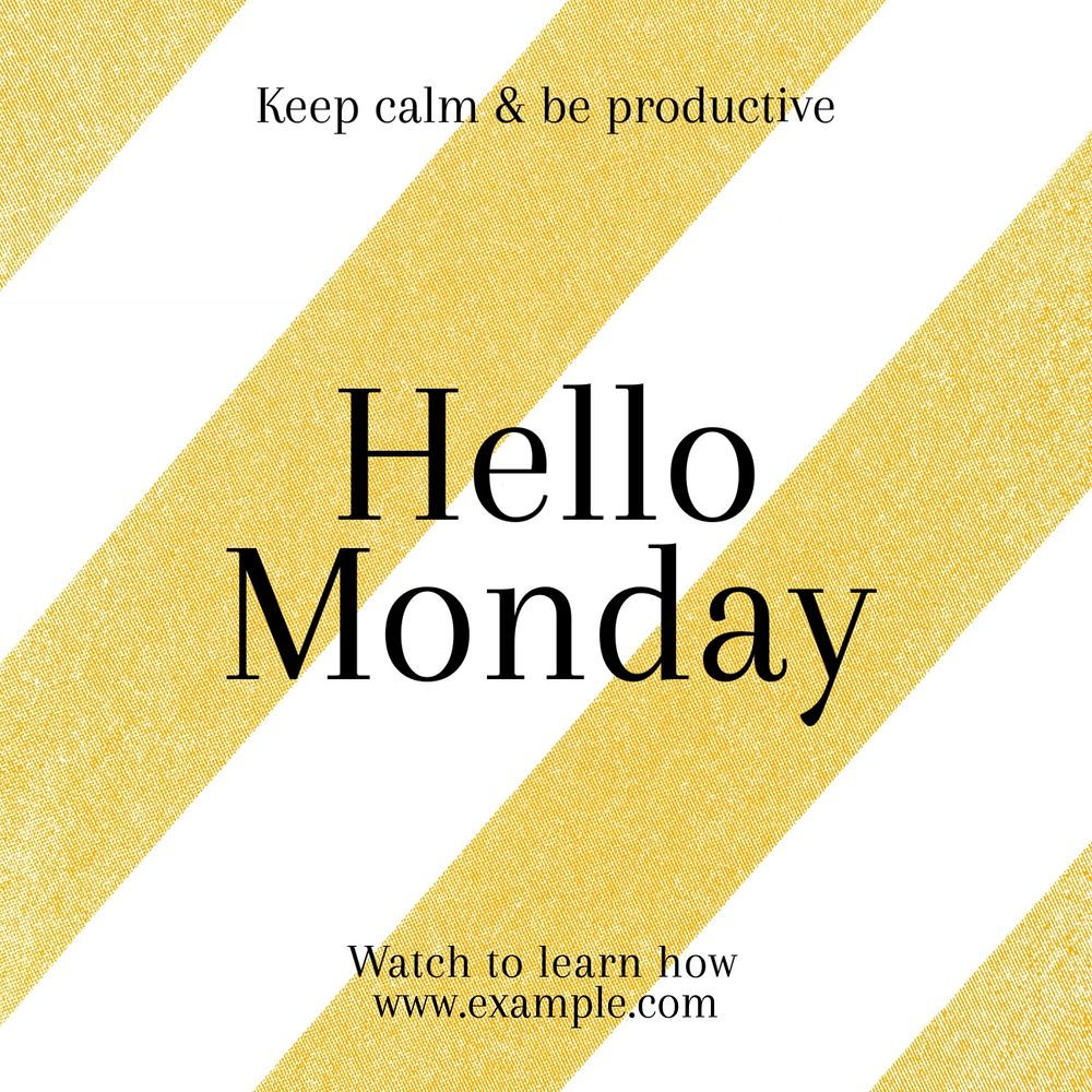 Hello Monday, productivity Instagram post template, editable text