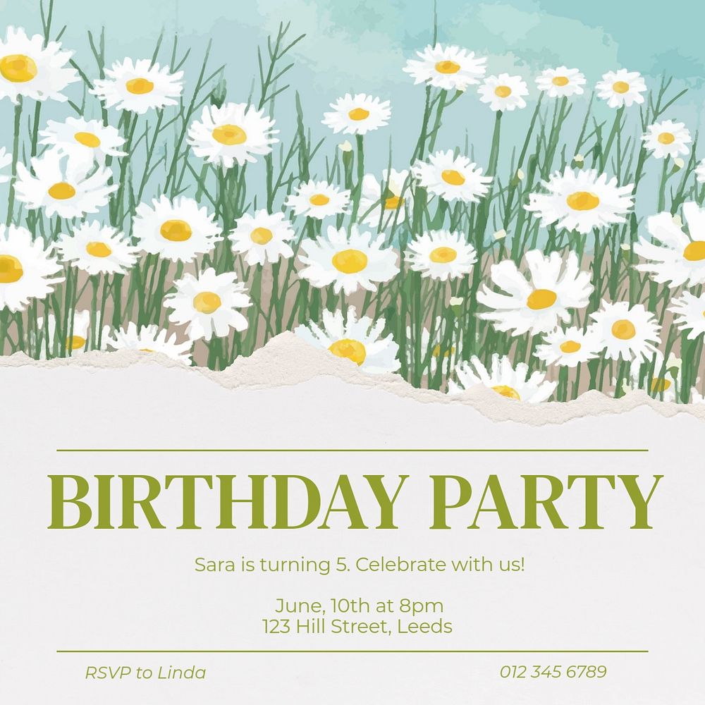 Birthday party social media template, editable design