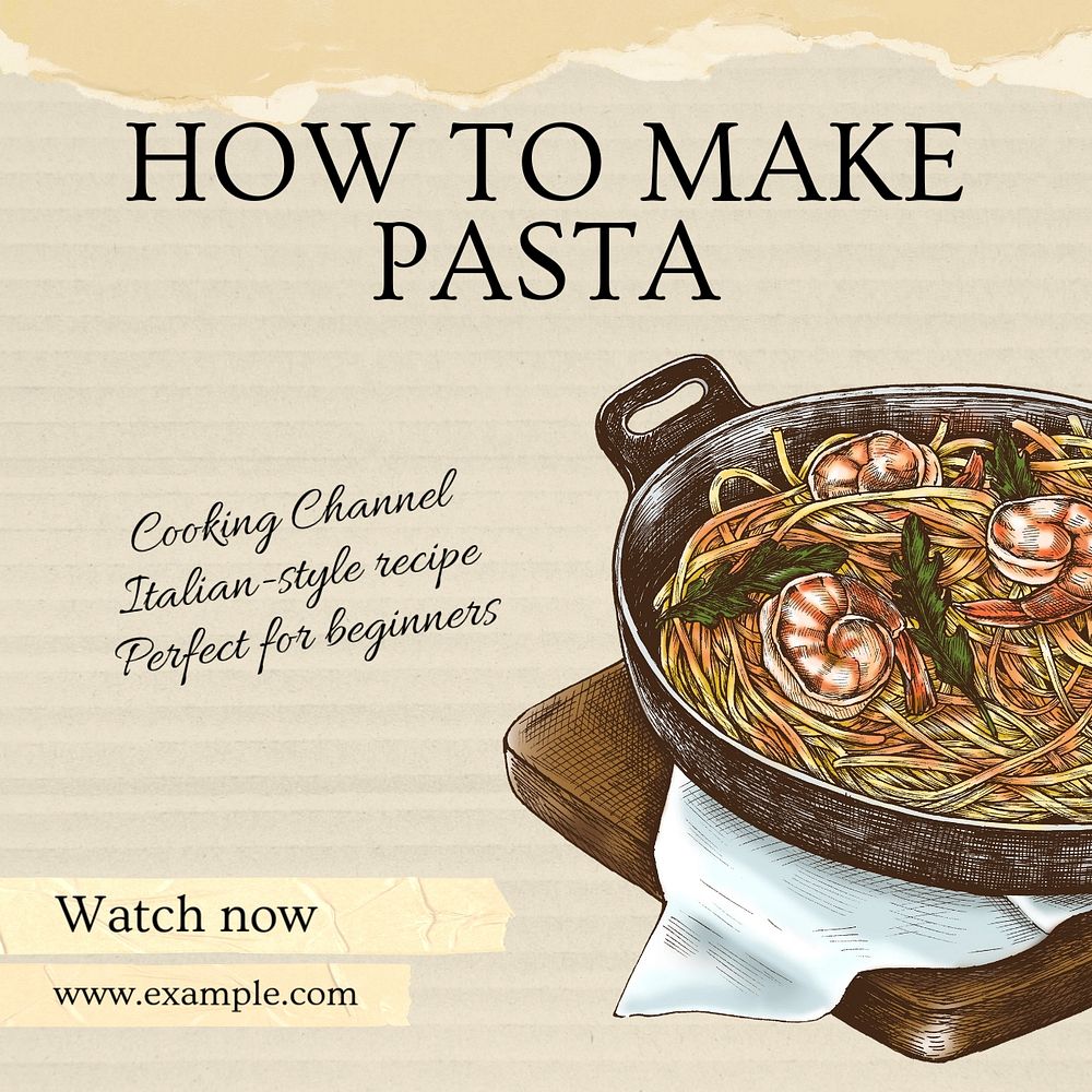 Pasta recipe Instagram post template, editable text