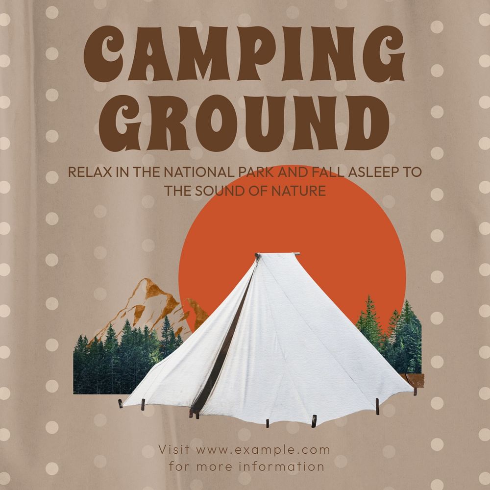 Camping ground Instagram post template, editable text