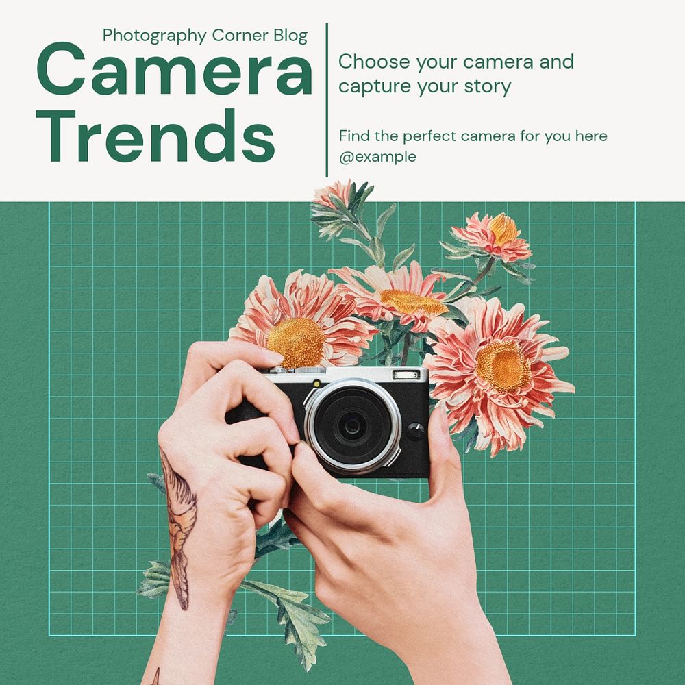 Photography camera Instagram post template, editable text