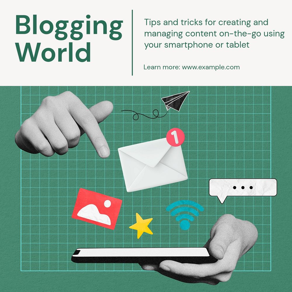 Blogging world Instagram post template, editable text