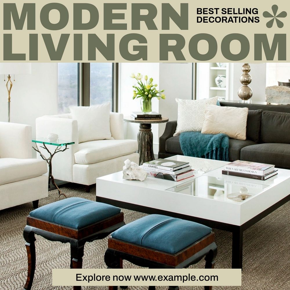 Modern living room Instagram post template, editable social media design