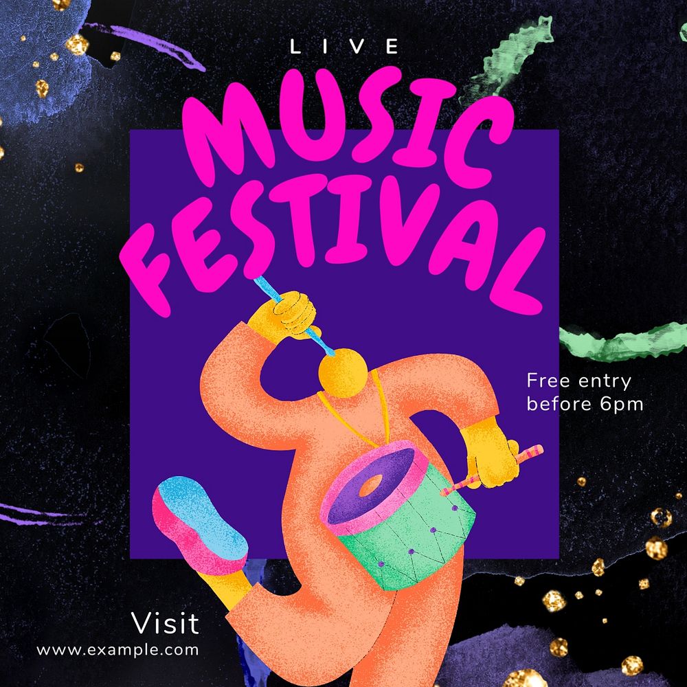 Live music festival Instagram post template, editable text