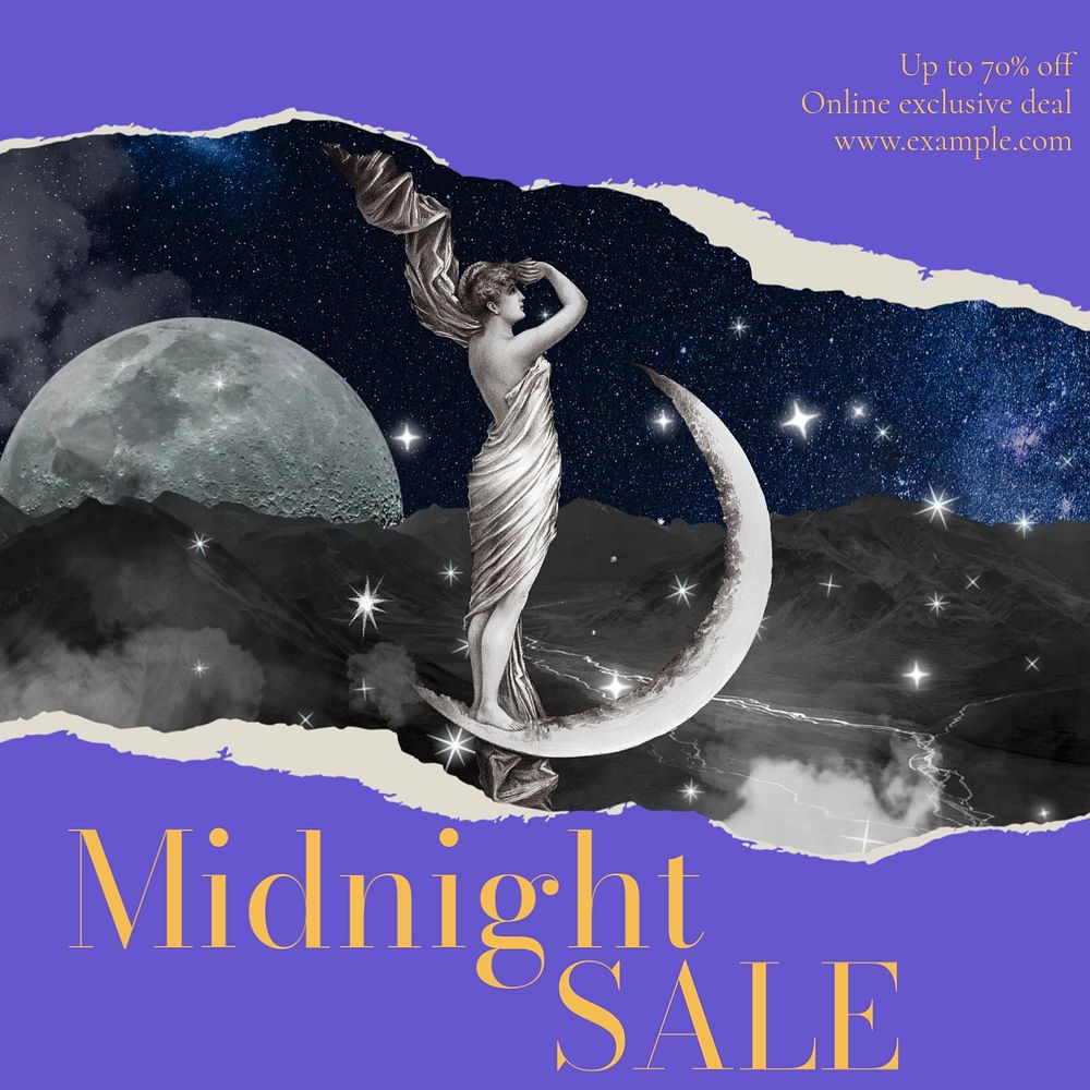 Midnight sale Instagram post template, editable text