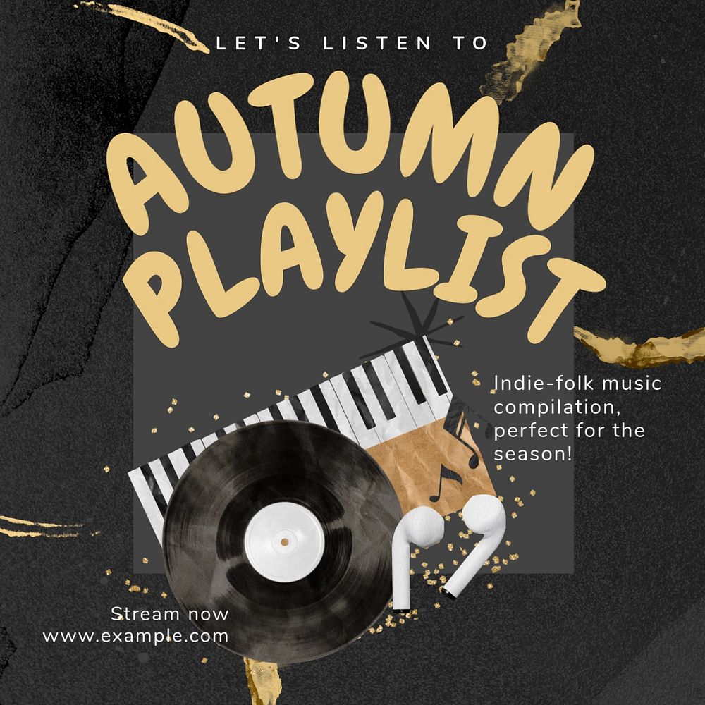 Autumn playlist Facebook post template, editable design