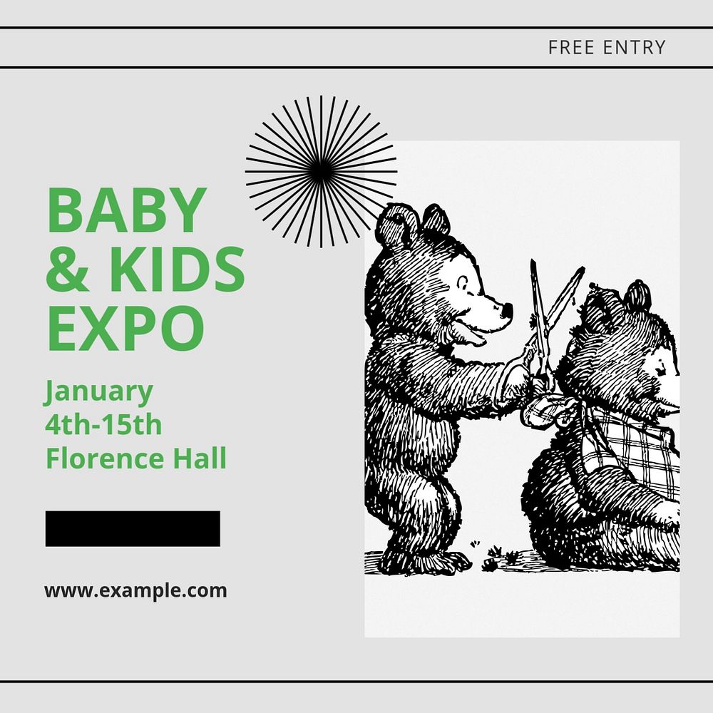 Baby & kids expo Facebook post template, editable design