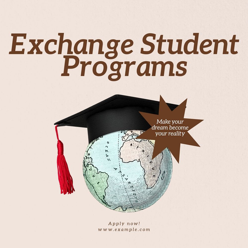 Exchange student programs Instagram post template, editable text