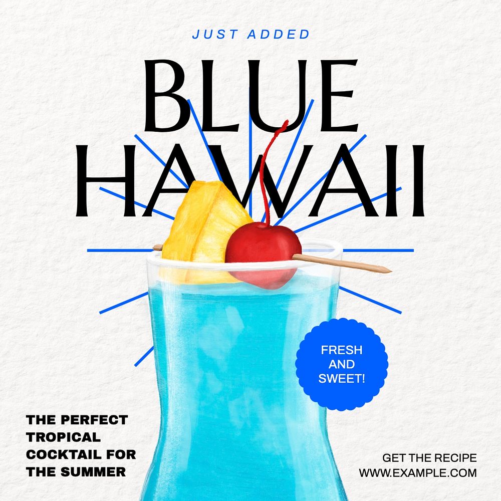 Blue Hawaii recipe Instagram post template