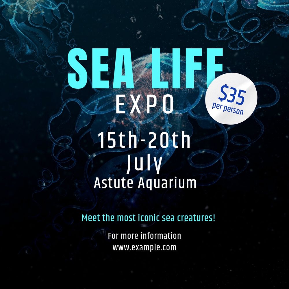 Sea life expo Instagram post template, editable design