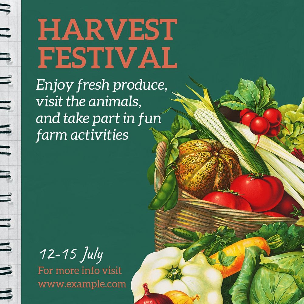 Harvest festival Instagram post template, editable text