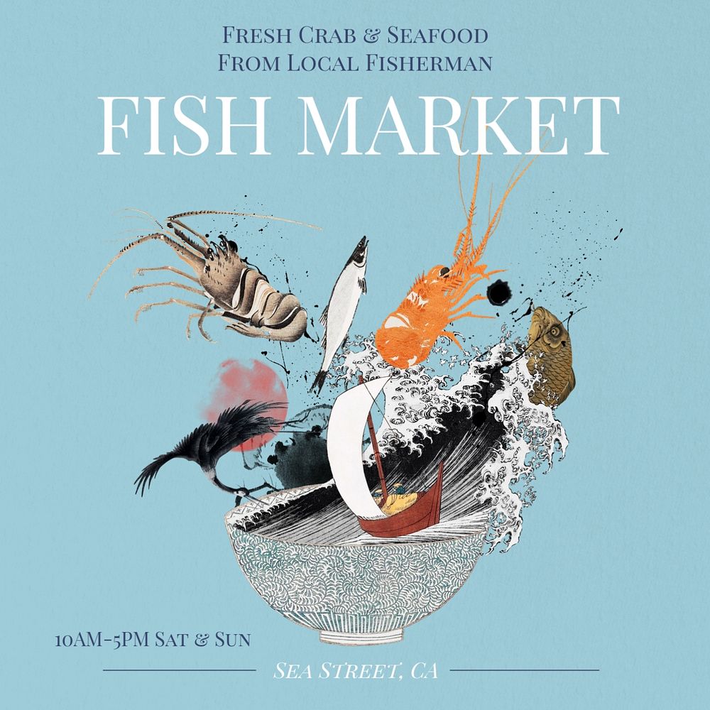 Fish market Instagram post template, editable text