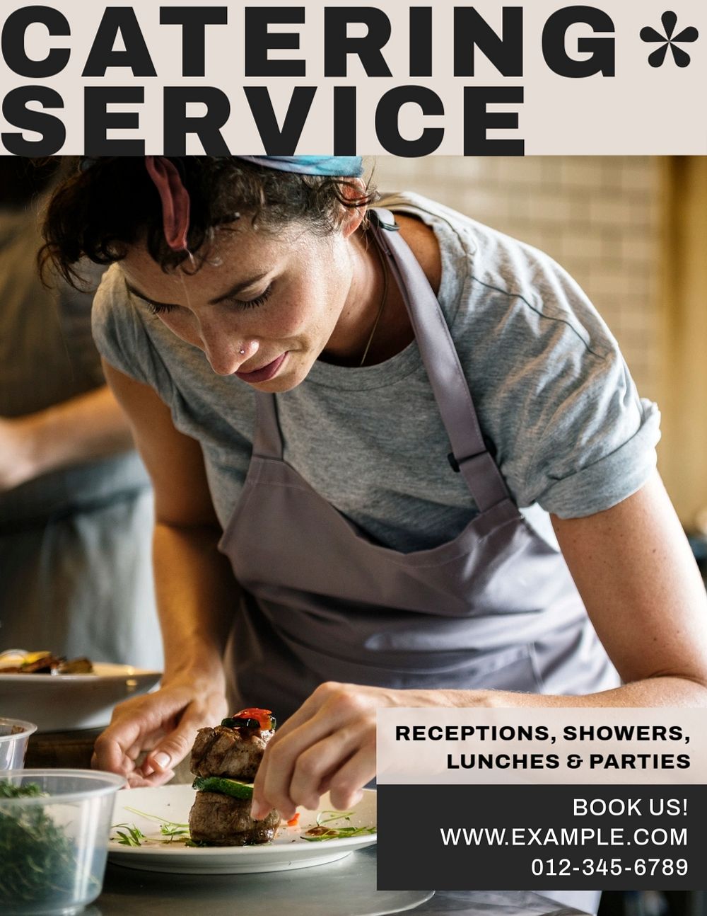 Catering service flyer template, editable text & design