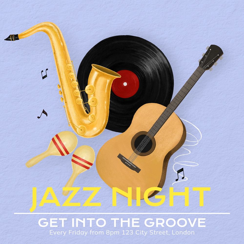 Jazz night Instagram post template, editable text