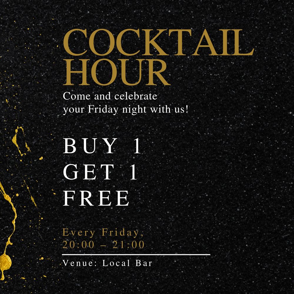 Cocktail hour Instagram post template, editable text