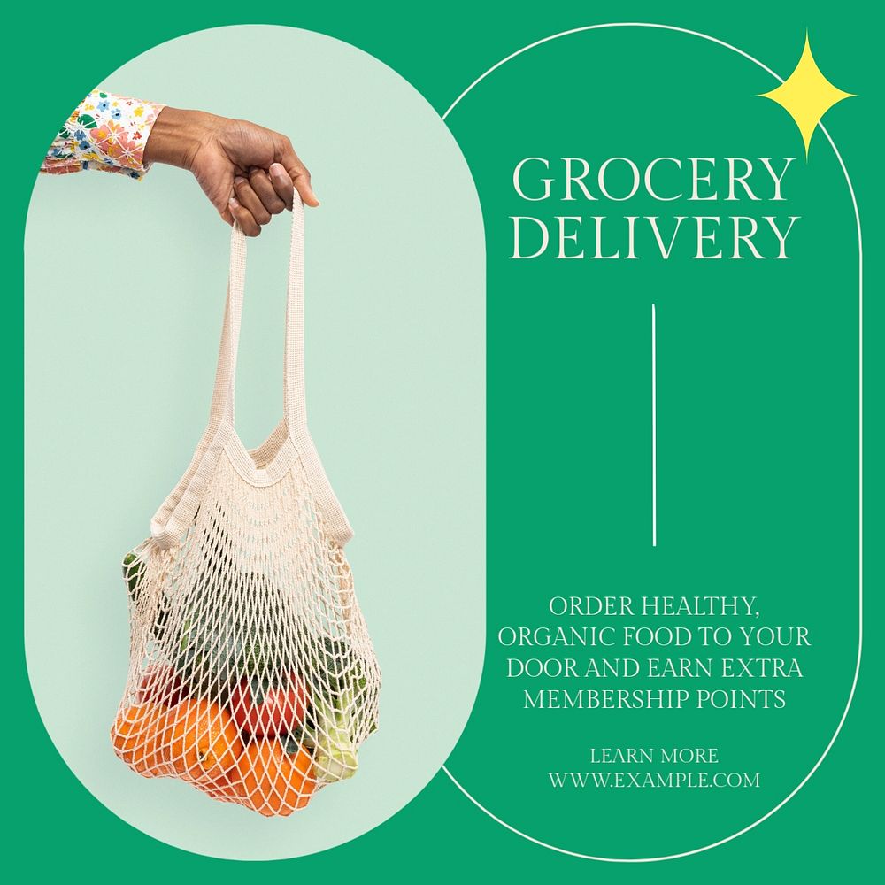 Grocery delivery Instagram post template, editable text