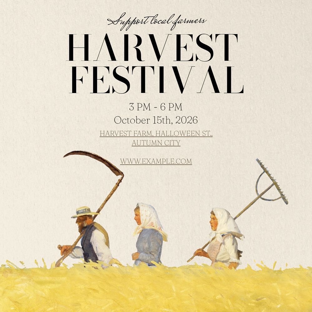 Harvest festival Instagram post template, editable text