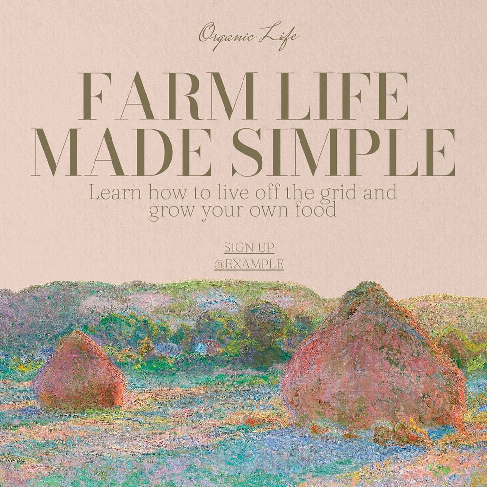 Farm life Instagram post template, editable text