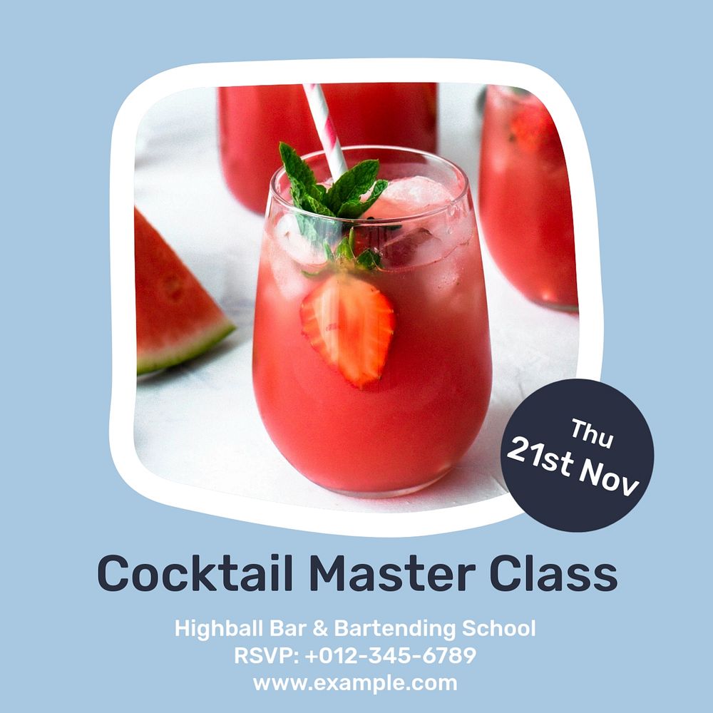 Cocktail class Instagram post template, editable social media design