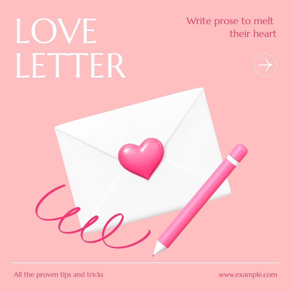 Love letter Instagram post template, editable text