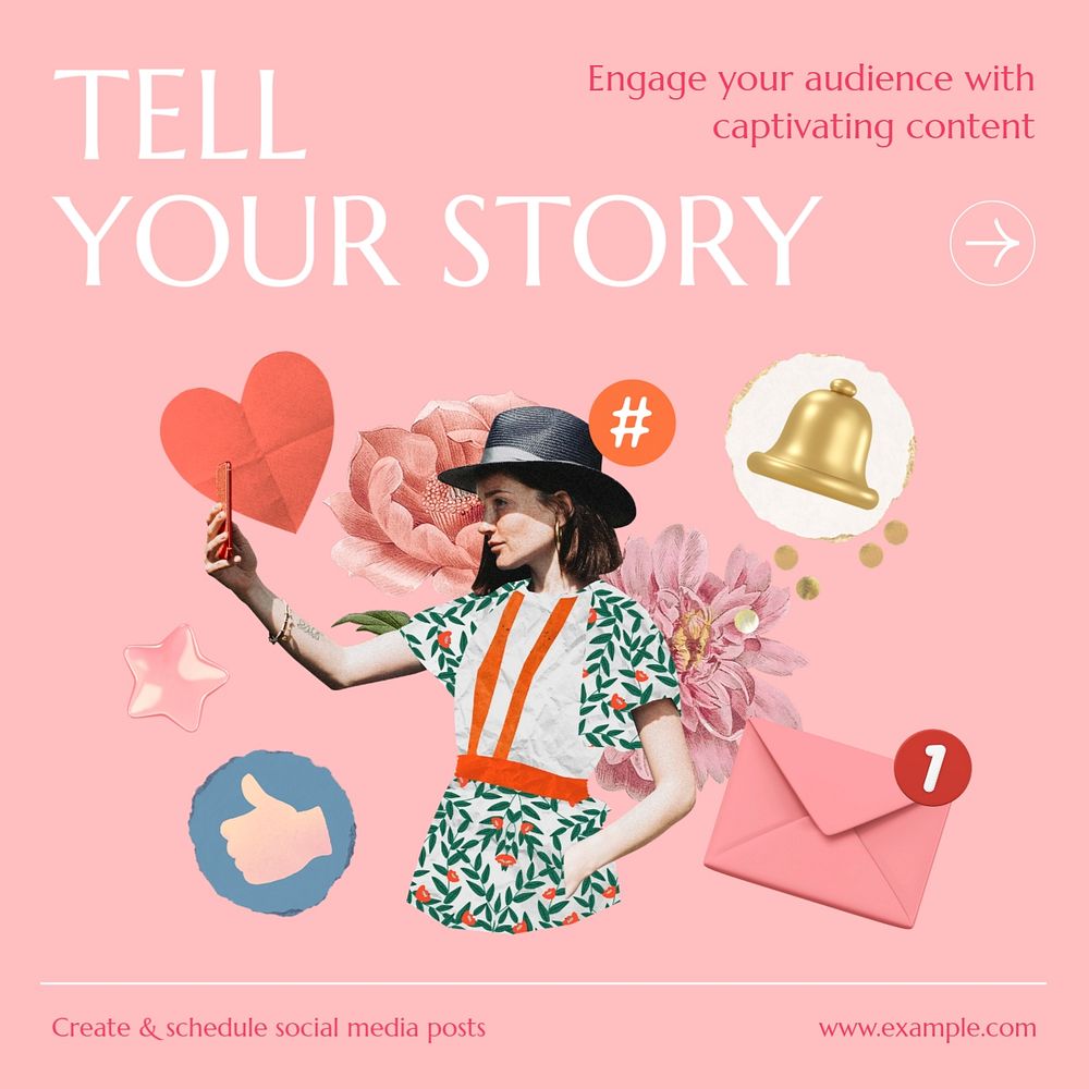 Tell your story Instagram post template, editable text