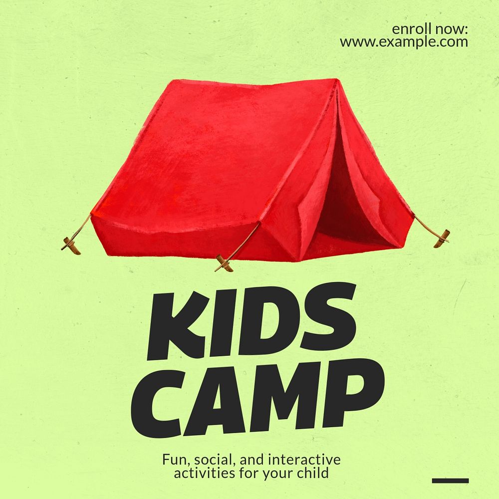 Kids camp Instagram post template, editable text