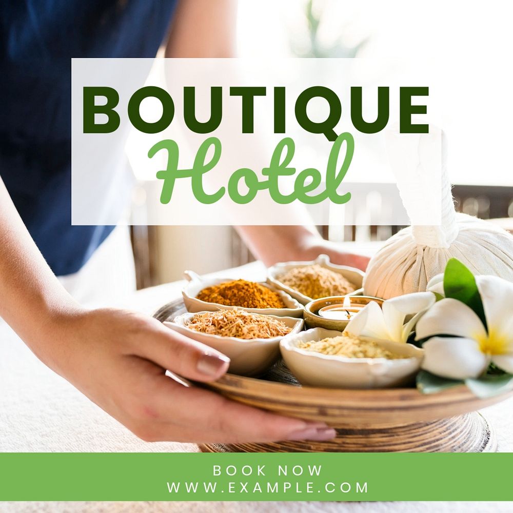 Boutique hotel post template, editable text for social media