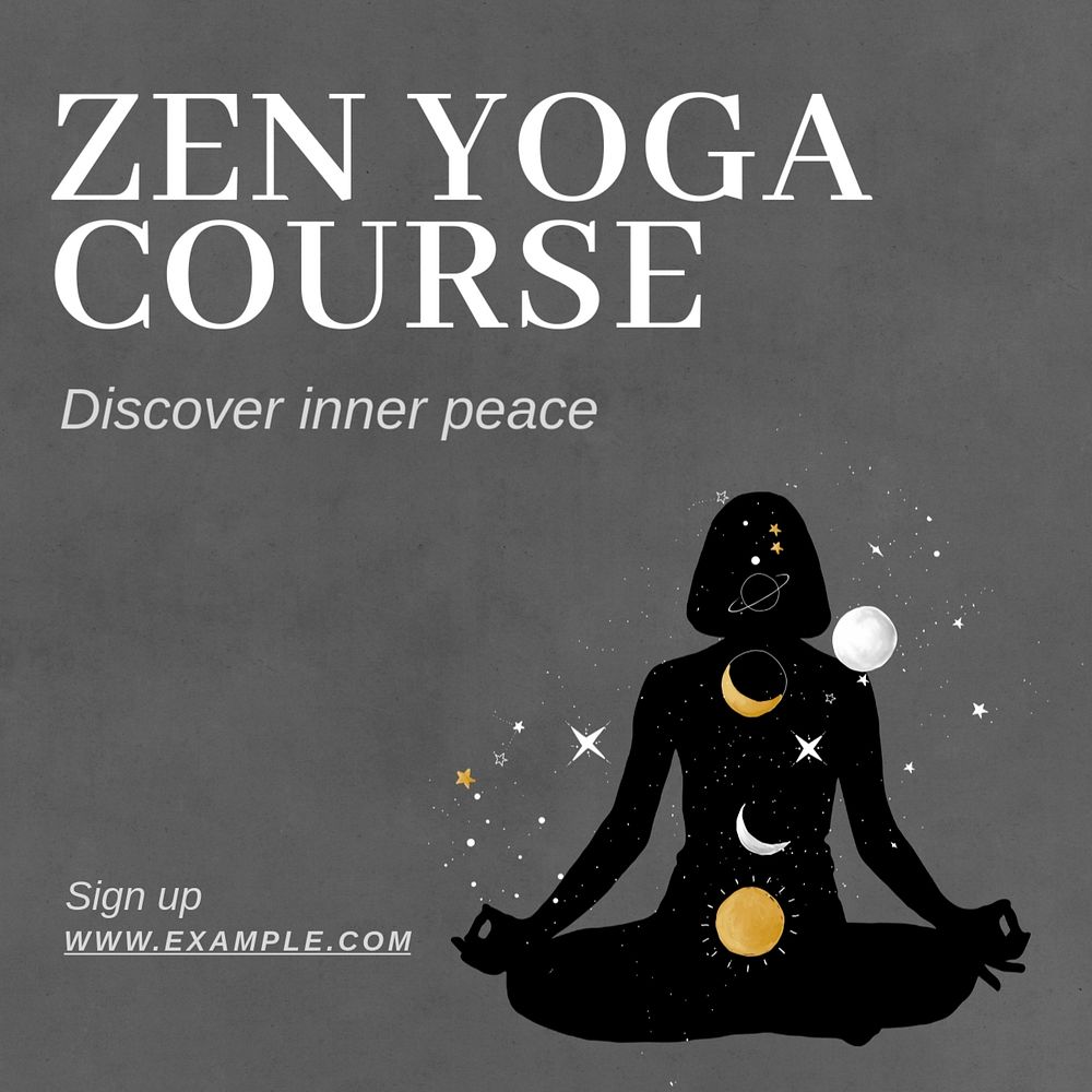 Zen yoga course Instagram post template, editable text