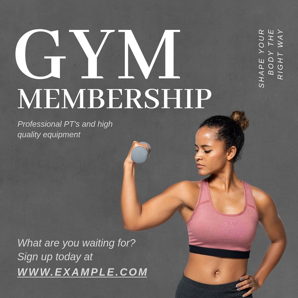 Gym membership Instagram post template, editable text