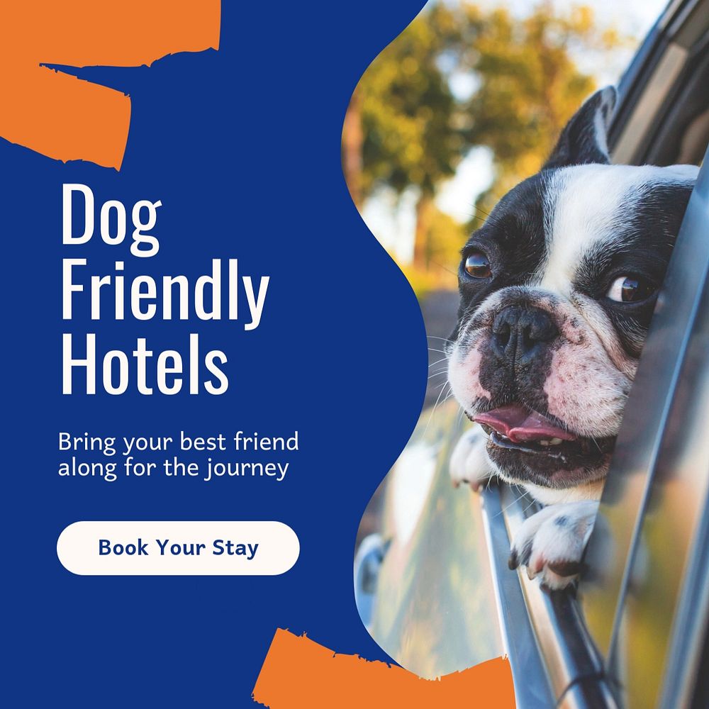 Dog friendly hotels Instagram post template, editable text