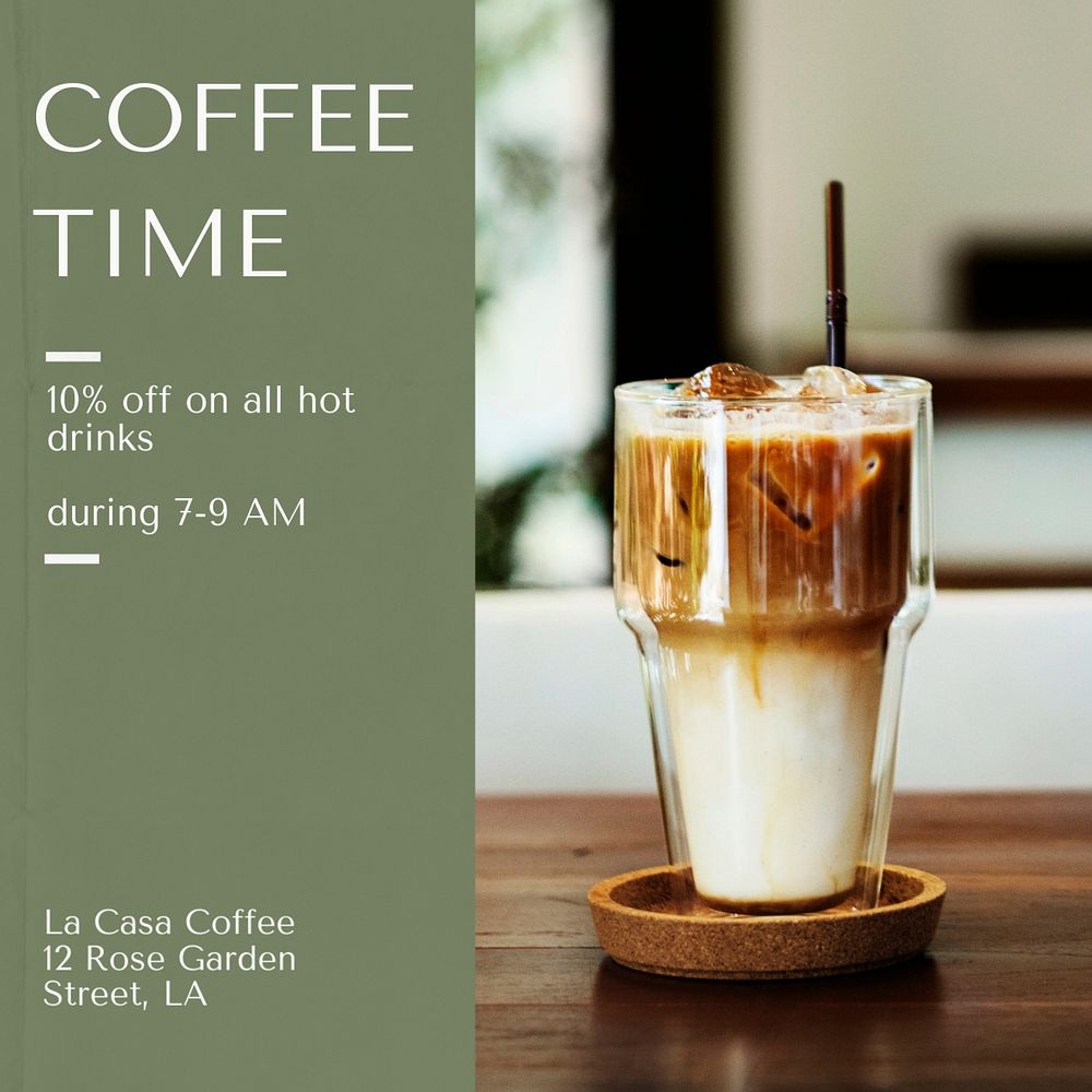 Coffee shop promotion Instagram post template, editable text