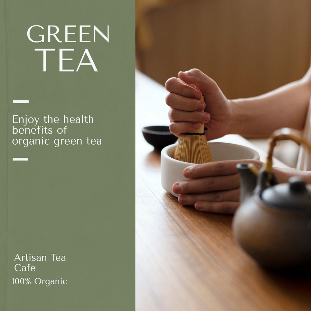 Green tea Instagram post template, editable text