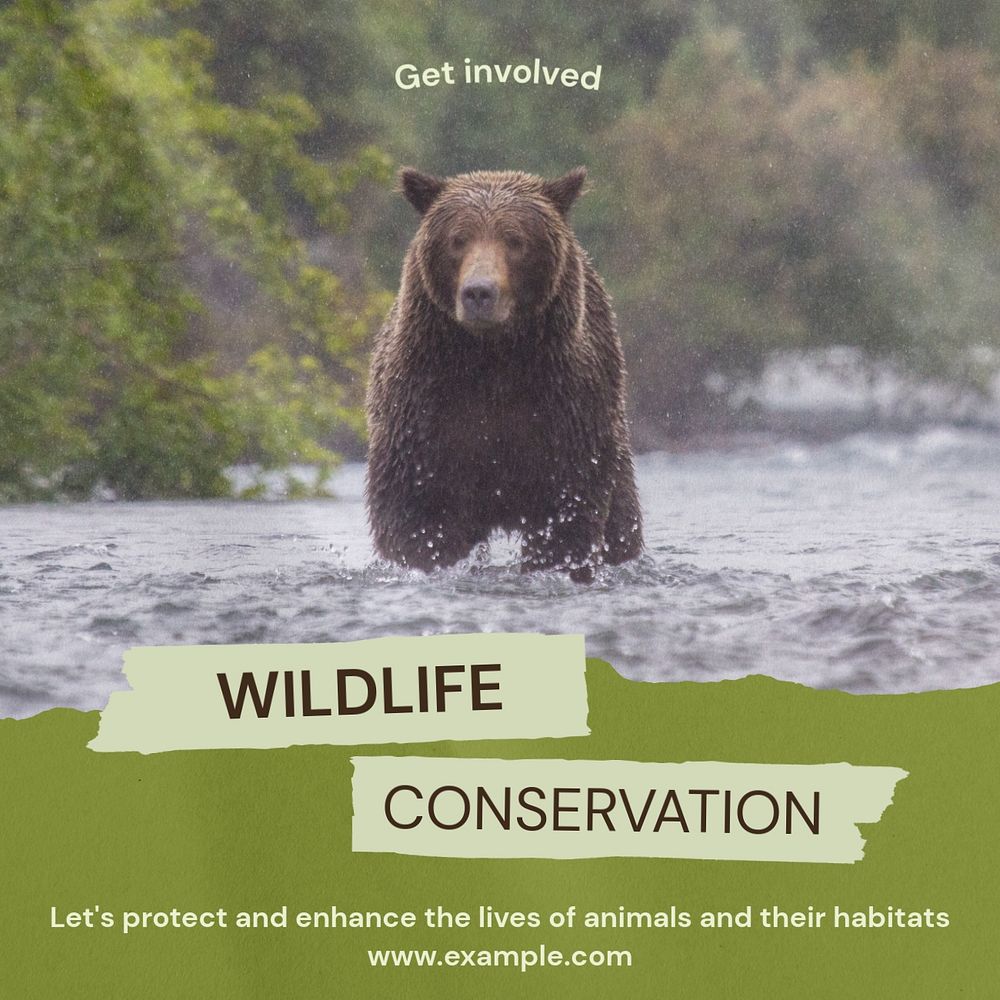 Wildlife conservation Instagram post template, editable text