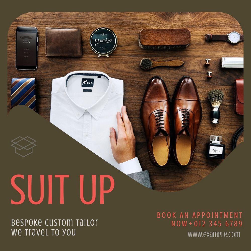 Suit tailor shop Instagram post template, editable text