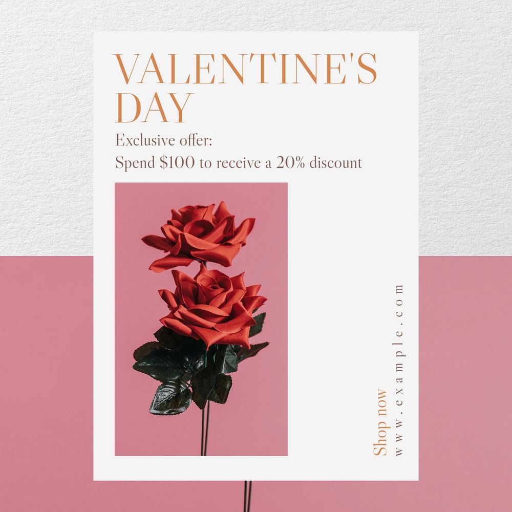 Valentine's Day sale post template, editable text for social media