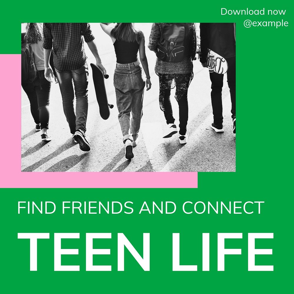 Teen life post template, editable text for social media