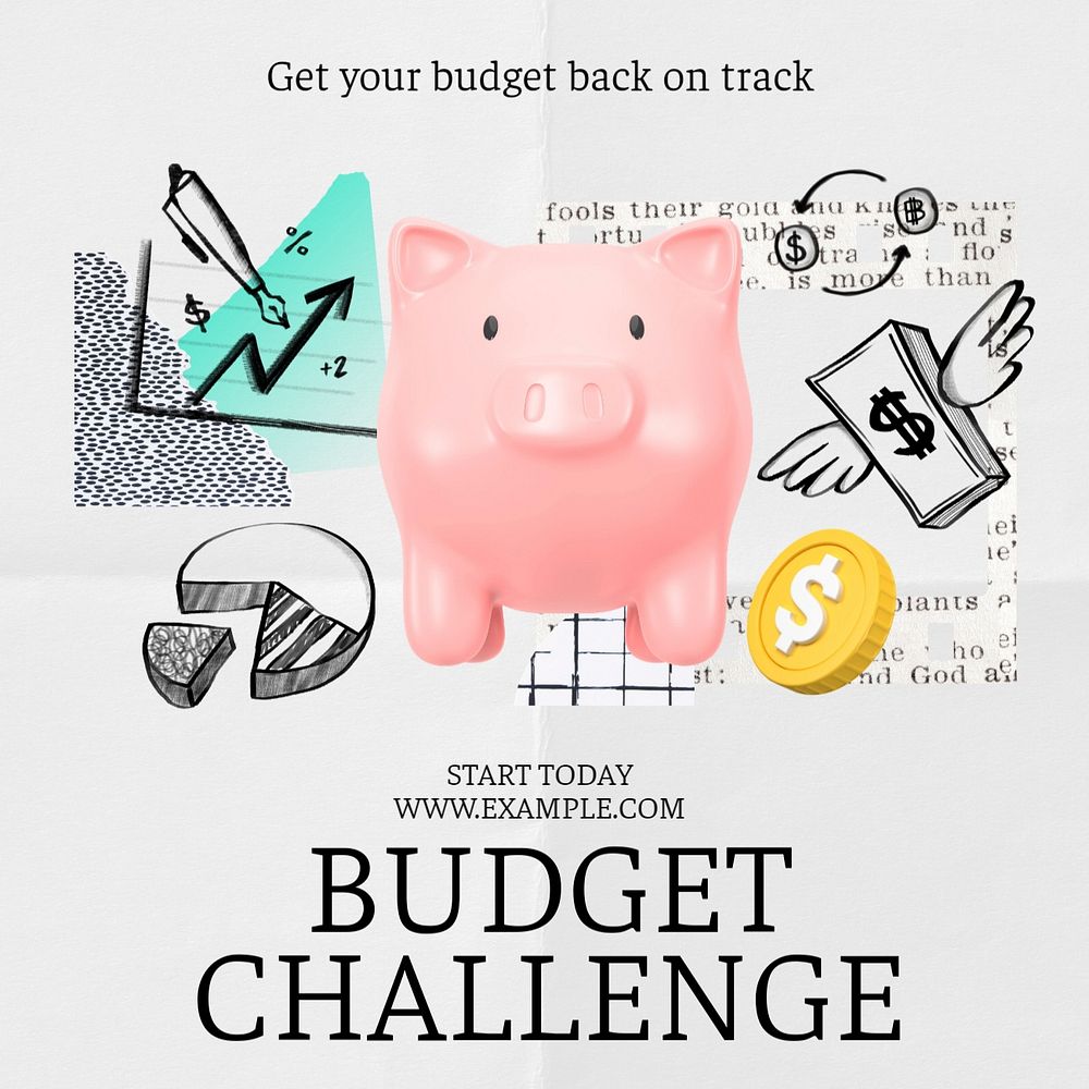 Budget challenge Instagram post template, editable text