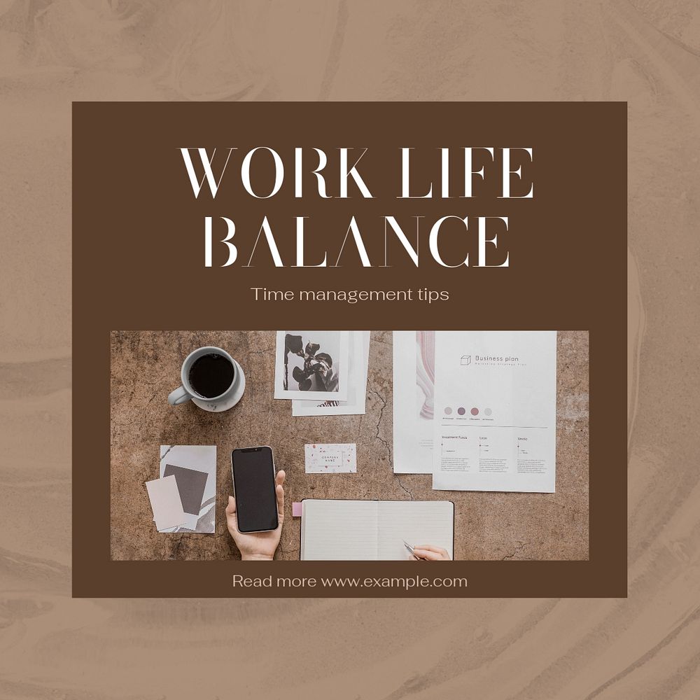 Work life balance Instagram post template, editable text