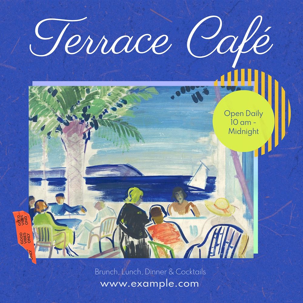 Terrace cafe Instagram post template, editable text