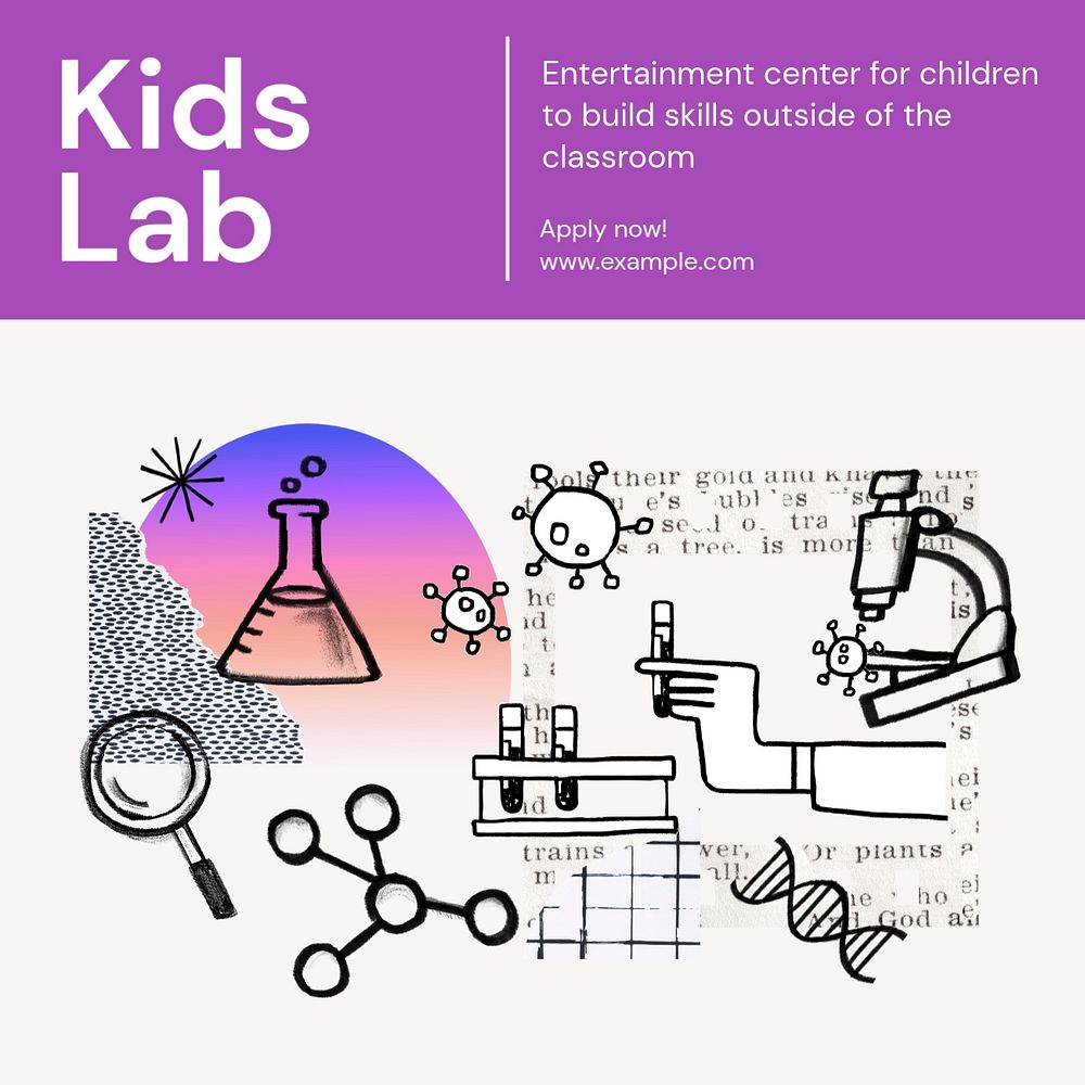 Kids lab Instagram post template, editable text