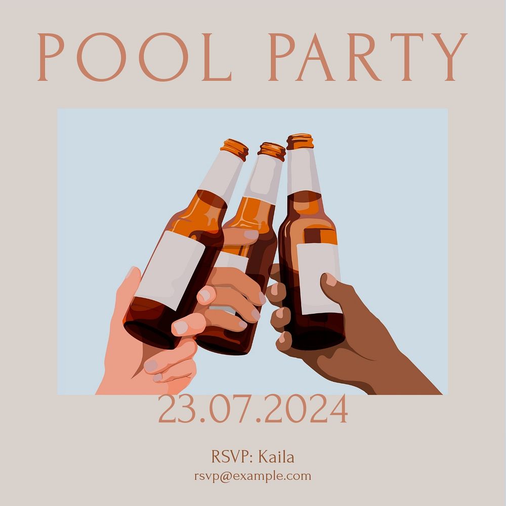 Pool party Instagram post template, editable text