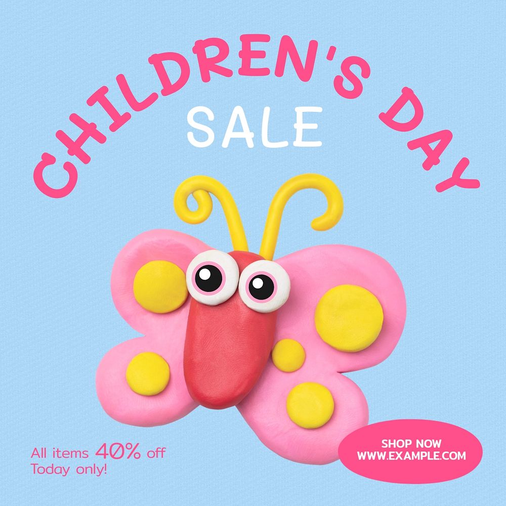 Children's day sale Instagram post template, editable text