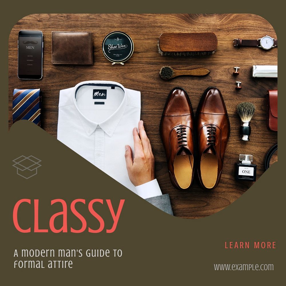 Men's formal clothing Instagram post template, editable text