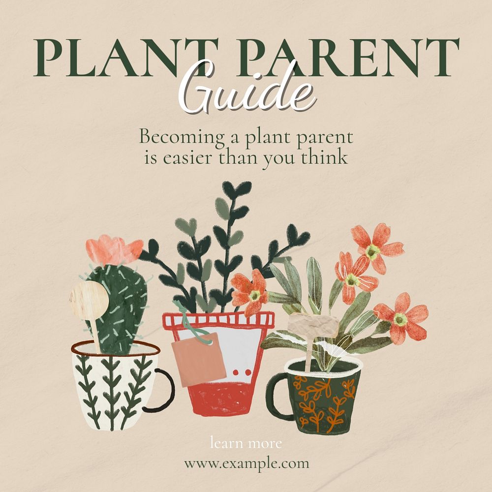 Plant parent guide Instagram post template, editable text