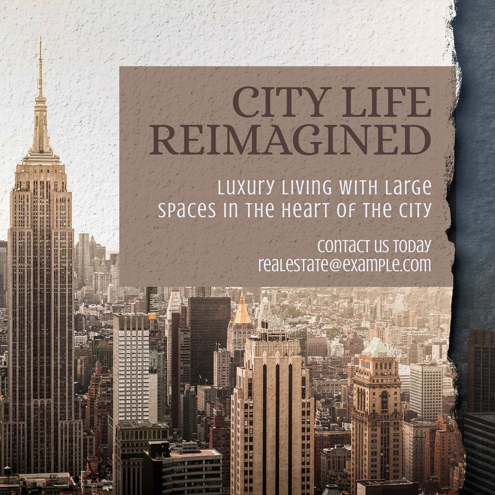 City life Instagram post template, editable text